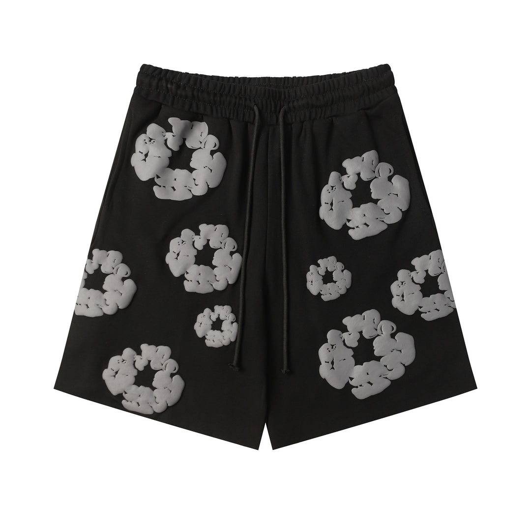 Foamed Kapok Flower Loose-Fitting Short-Sleeved Shorts