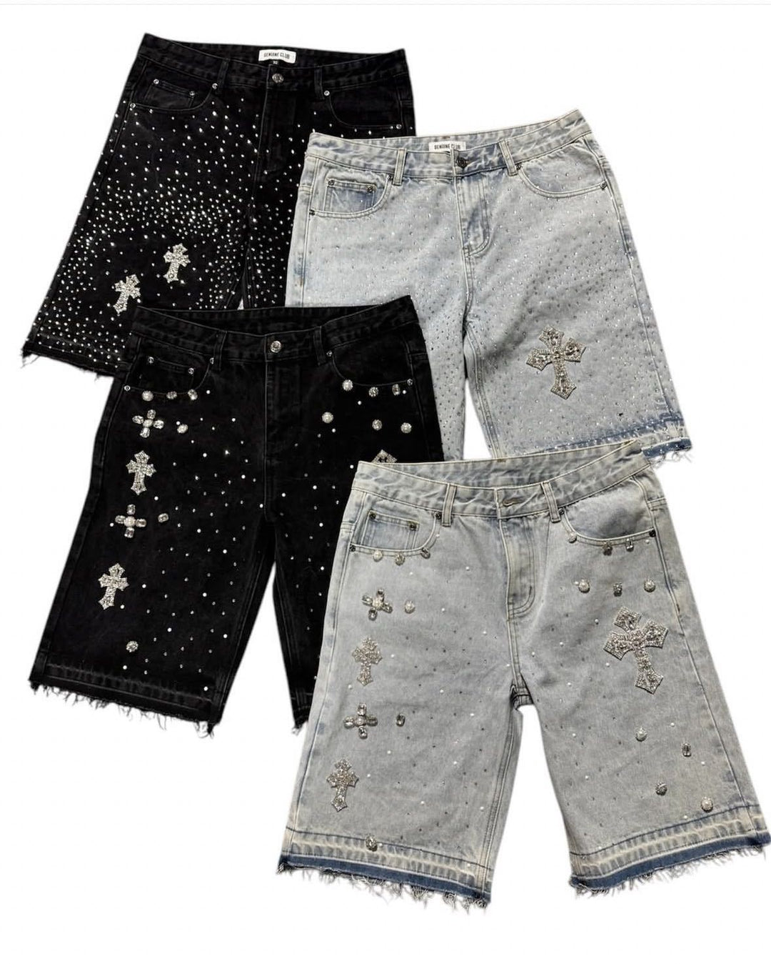 Hot-rhine cross five-point washed denim shorts