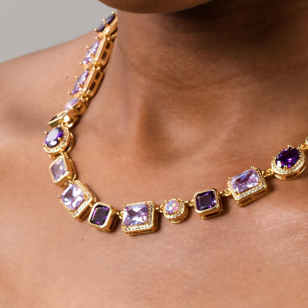 10mm Geometric Purple Gemstone Necklace