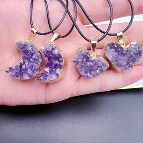 Amethyst Love Bezel Pendant Amethyst Teeth Hole Moon Peach Heart Shape Necklace