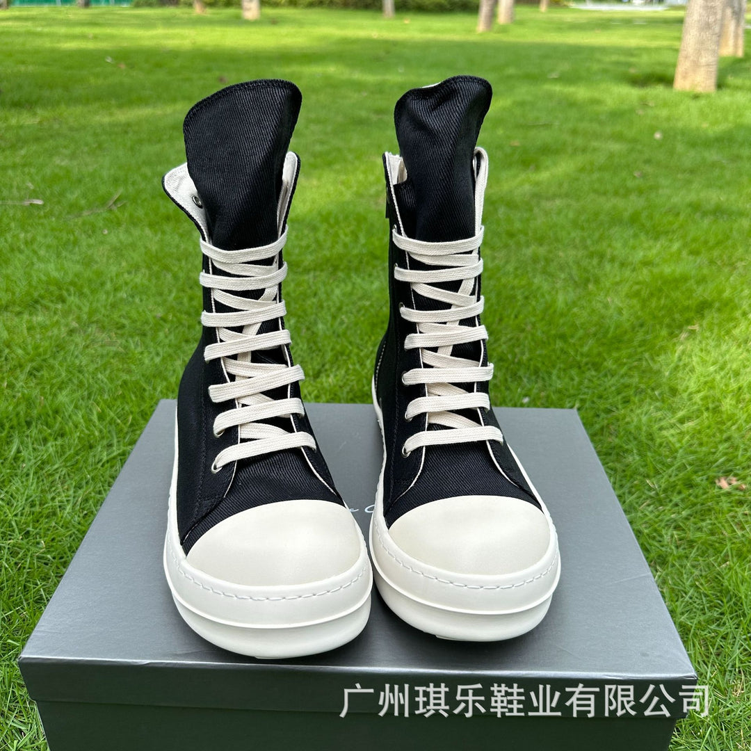 Plus-Size Thick-Soled, Black, Unisex Canvas Sneakers