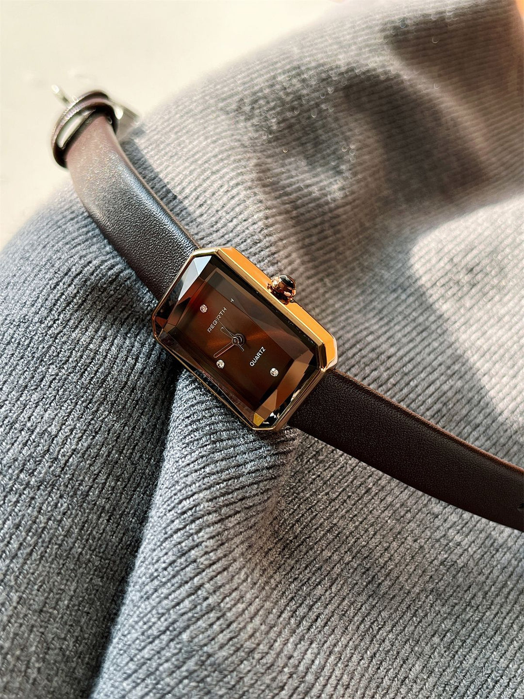 Rectangular Watch with Diamond Accents and Rhombus Dial