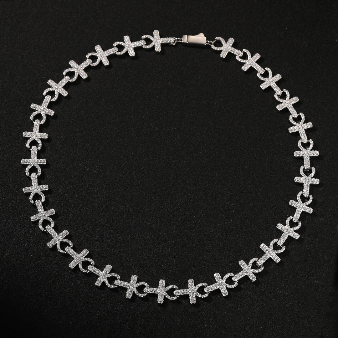 15mm Full-Diamond Cross Necklace & Bracelet