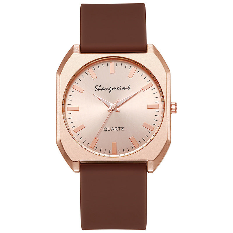 Simple, square quartz silicone watch with a stylish silicone strap
