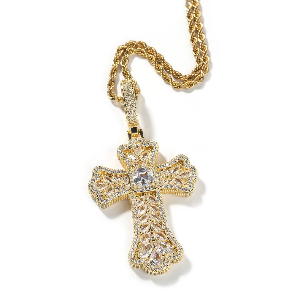 Hip-hop full diamond colorful wheat ear cross pendant