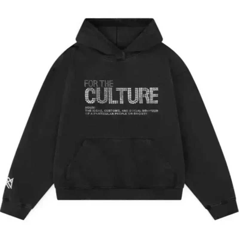 For the Culture Rhinestone and Letter Print Hooded Sweatshirt