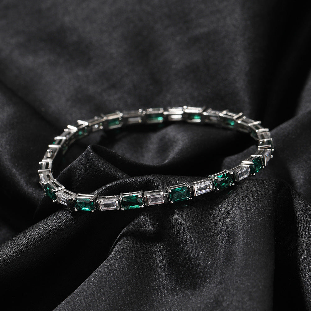 Hip-hop zircon-encrusted emerald color-matching tennis chain