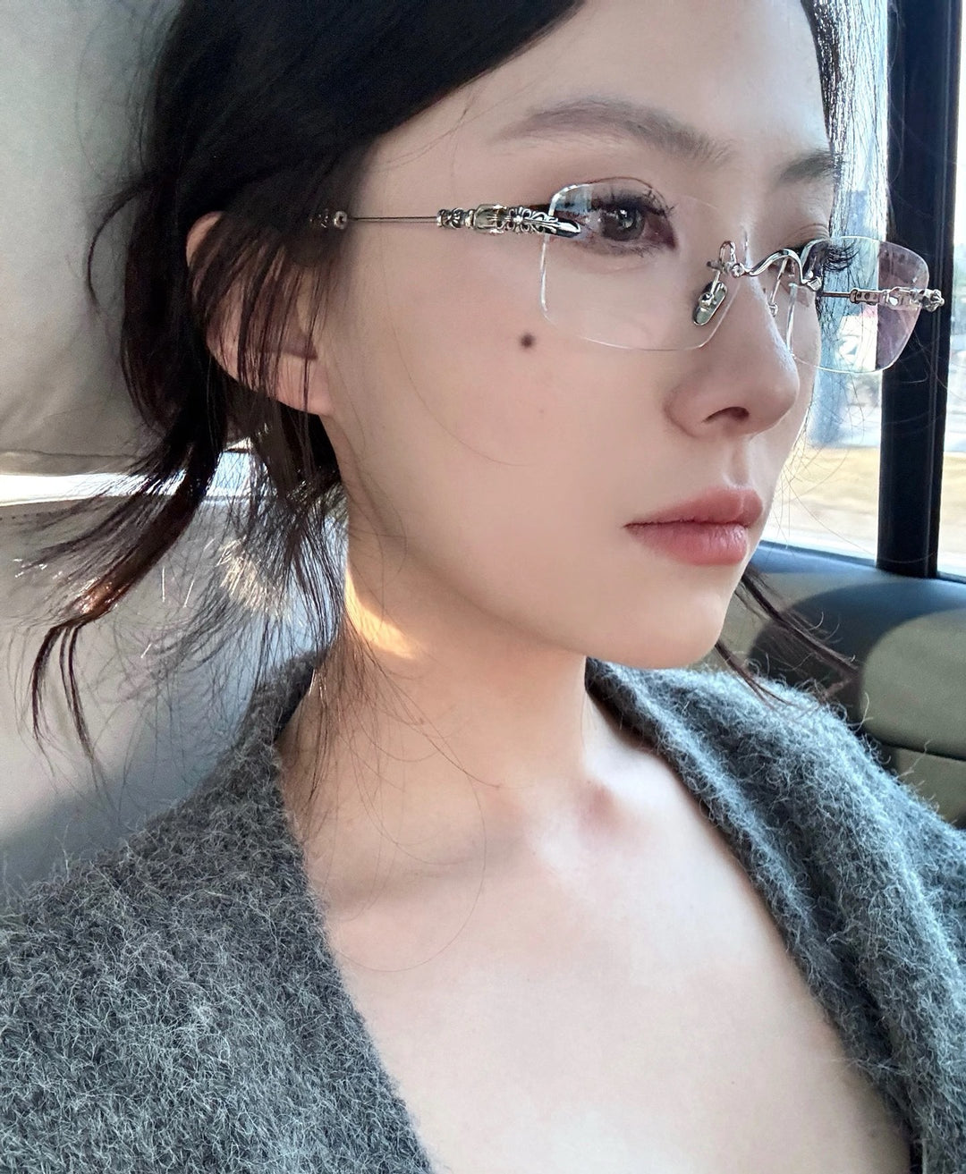 Chrome Hearts Rimless Eyeglass Frames with Cross Engraving