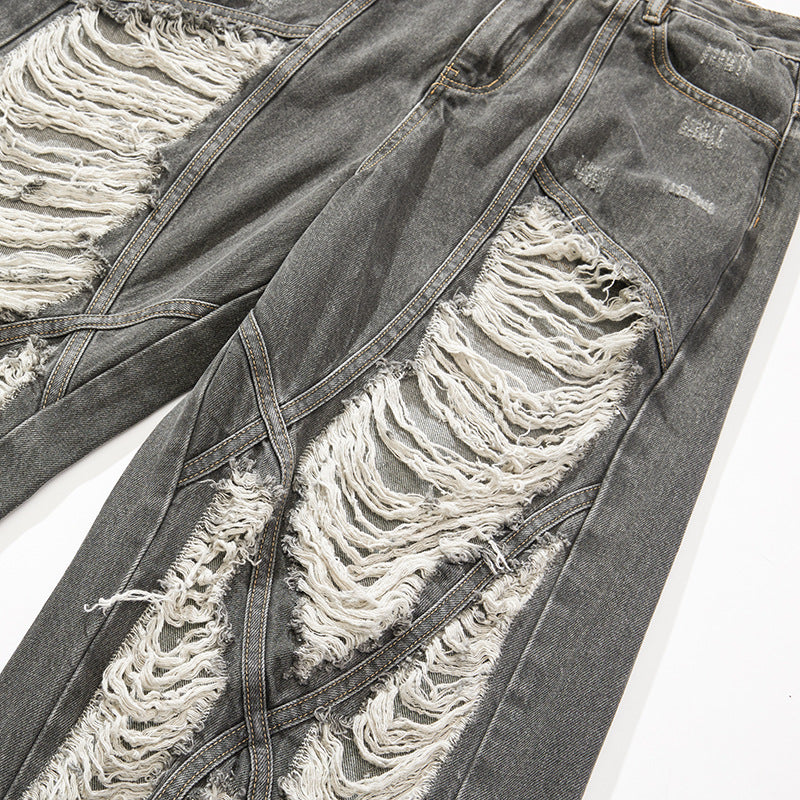 Brushed ripped pure cotton washed jeans