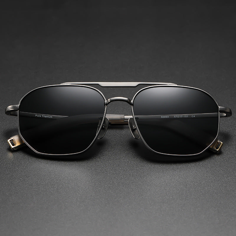 Oversized square pure titanium polarized sunglasses