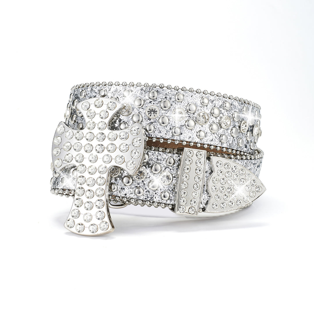 Punk belt with rhinestones and sequins, rock and roll fashion belt