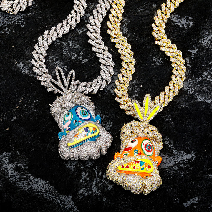 Diamond-studded colorful dripping oil cartoon head hip-hop pendant necklace wholesale