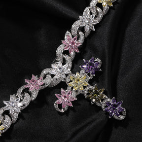 Colorful zircon ice flower cross necklace