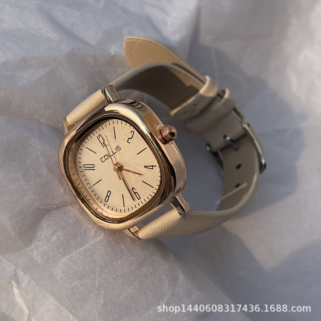 Retro British-Style Leather-Strap Watch for Students