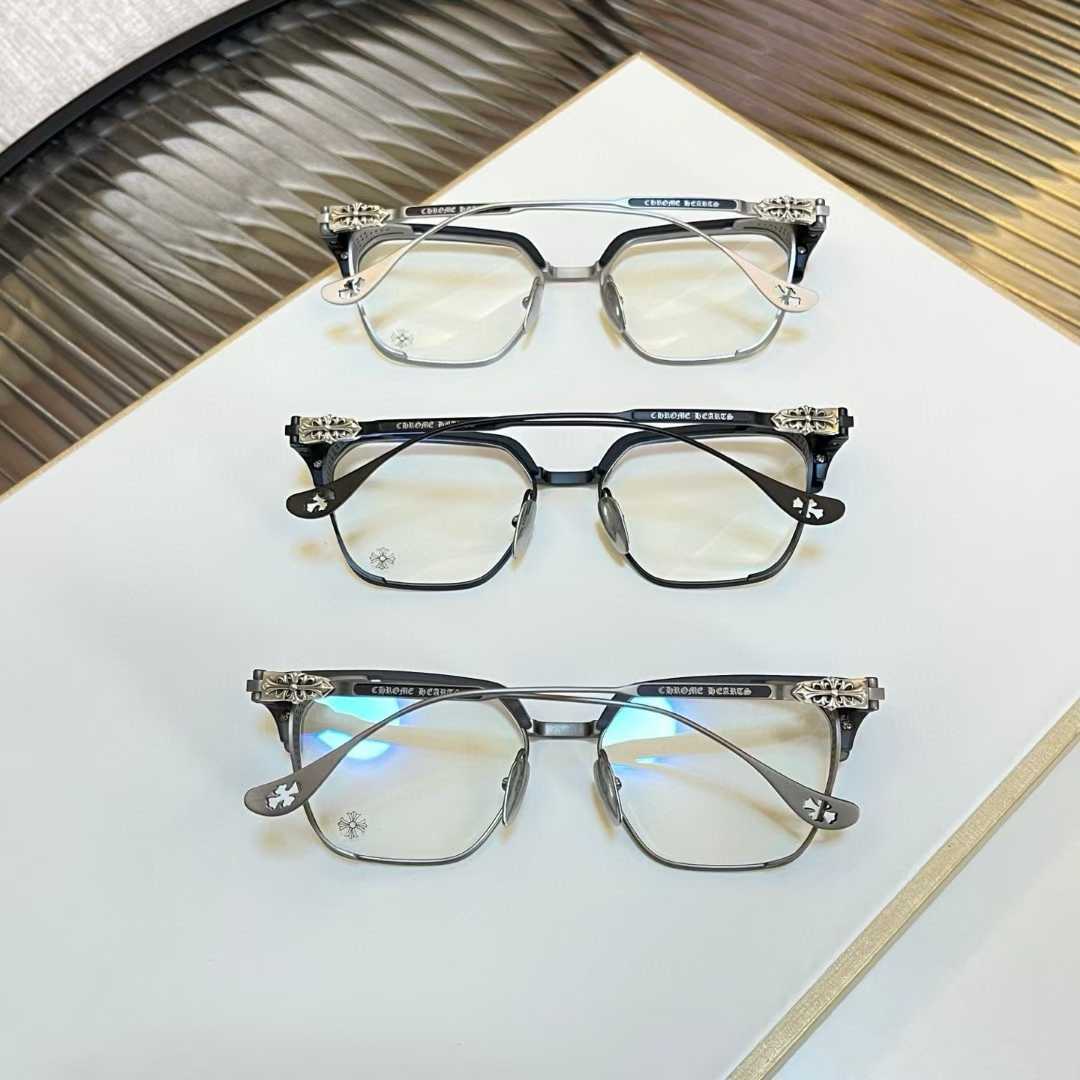 Chrome Hearts thick rimmed hollow out glasses with gold colored legs
