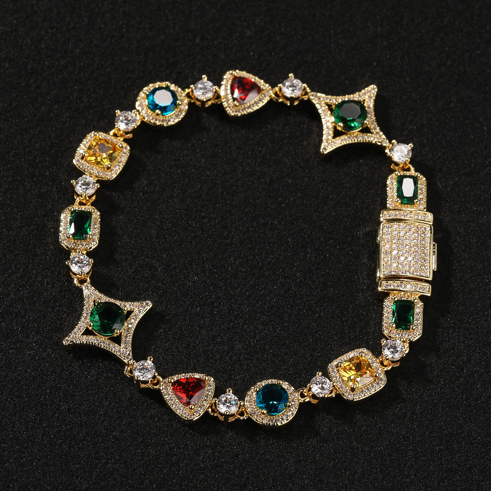 Hip-hop style zircon and colored diamond necklace