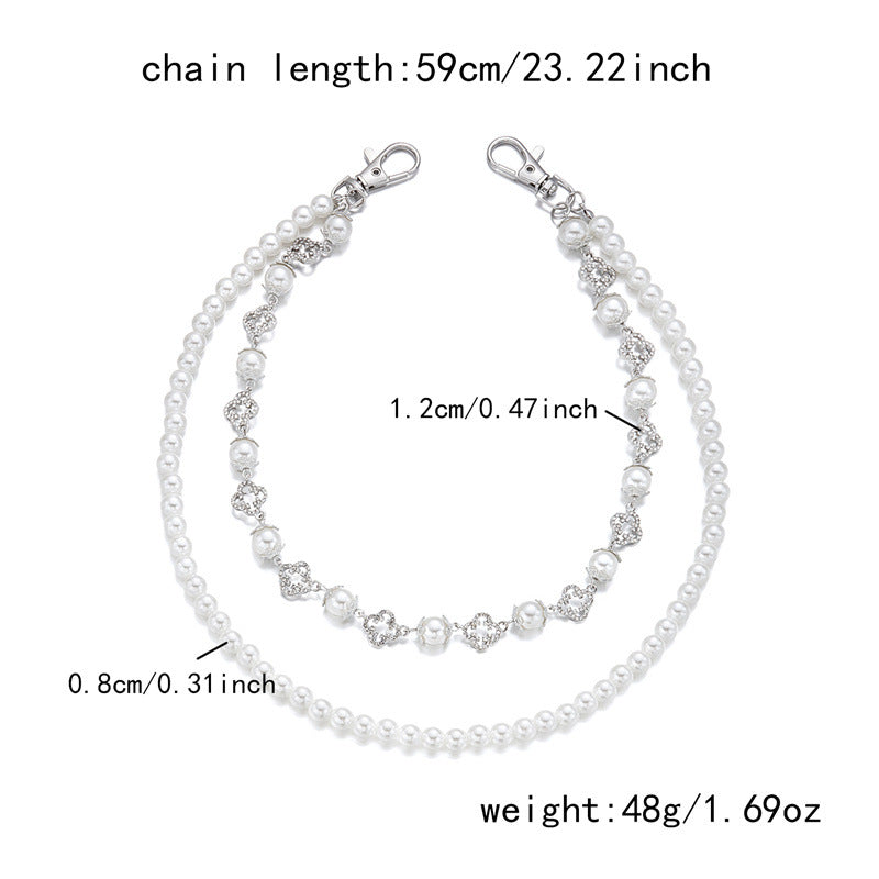 Multi-Color Gemstone, Pearl, and Cross Punk Waist Chain