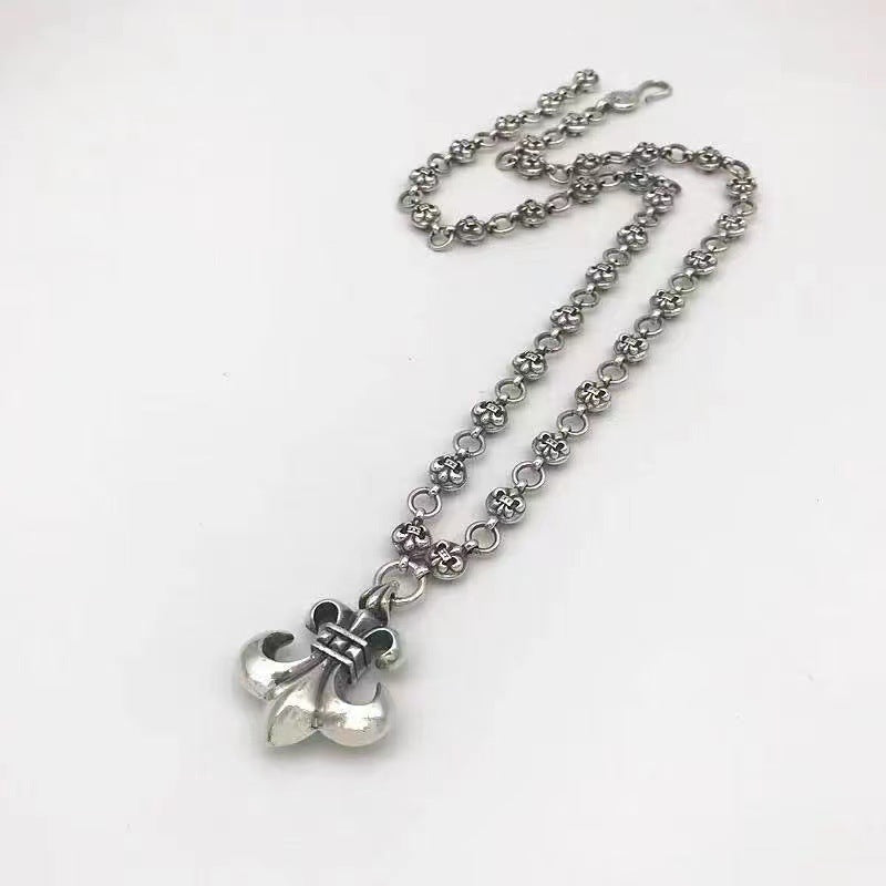 chrome hearts personalized anchor scout flower pendant cross chain necklace