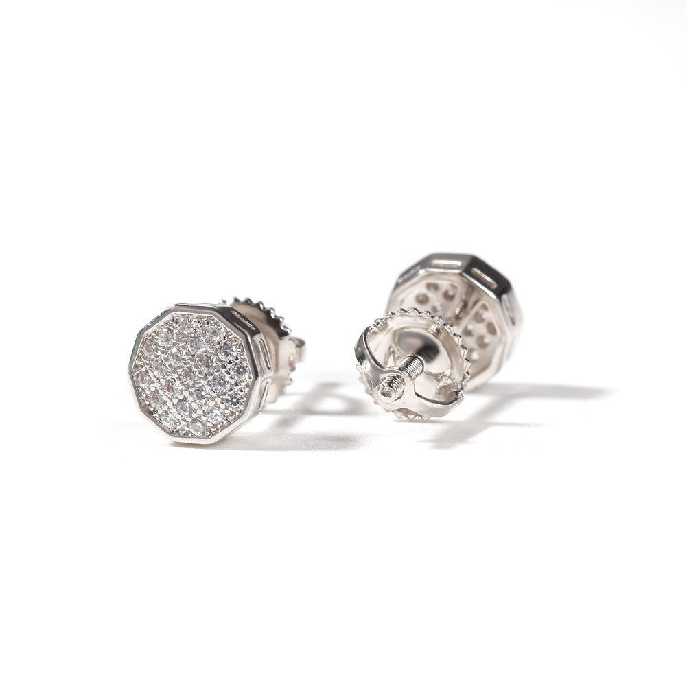 Hip Hop diamond-encrusted 925 silver stud earrings