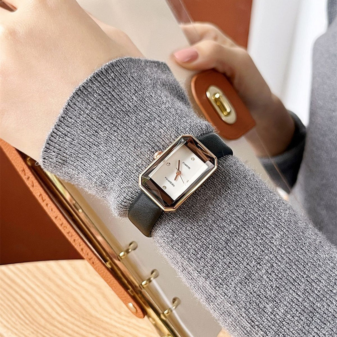 Rectangular Watch with Diamond Accents and Rhombus Dial