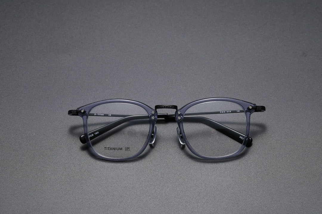 Square retro acetate titanium frame eyeglasses