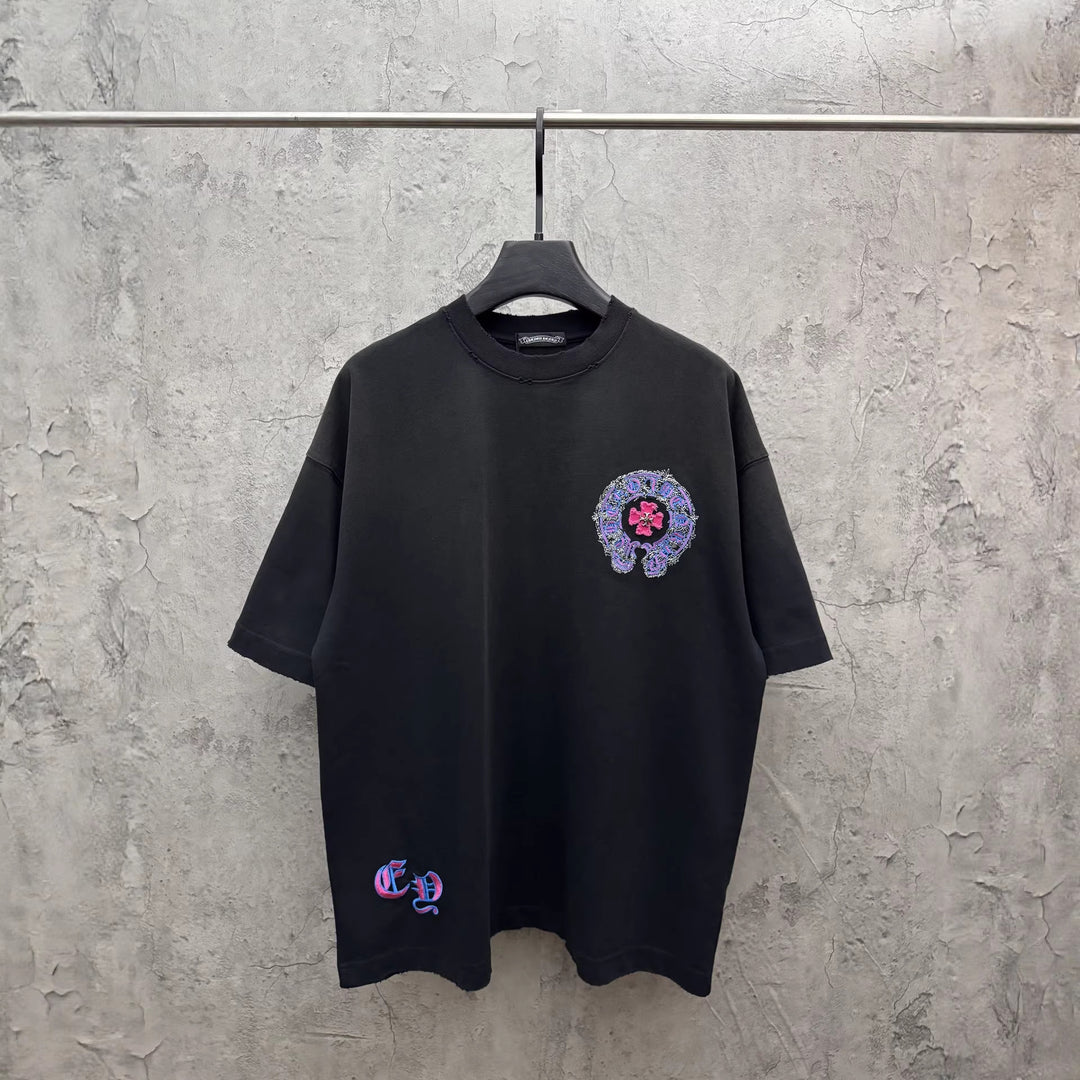 Chrome Hearts Washed Appliqué Embroidered Short-Sleeve T-Shirt