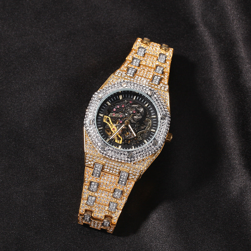 Hip Hop Full Diamond Skeleton Mechanical Watch