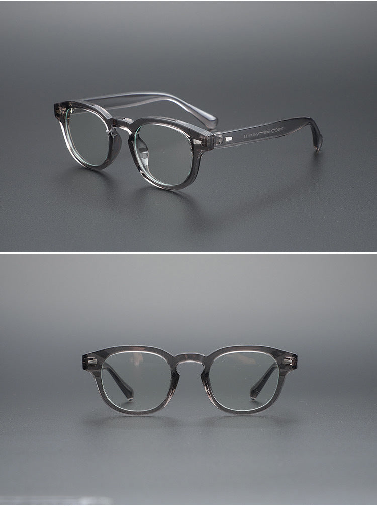 Thick-rimmed round transparent glasses