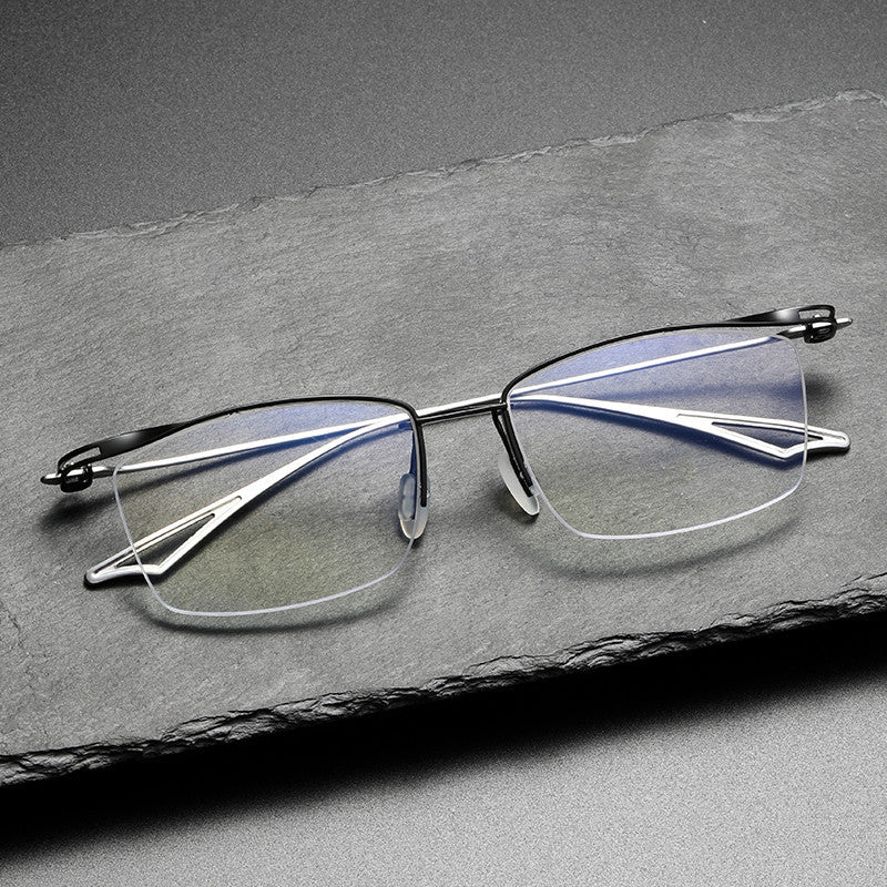 Plain color pure titanium handmade half-rimmed glasses