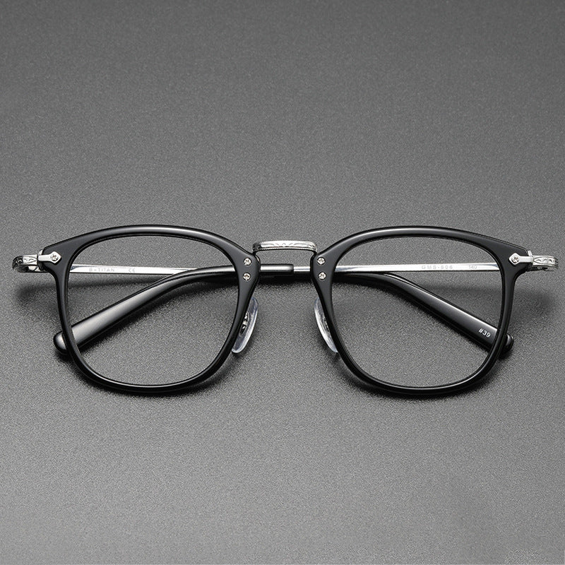 Square retro acetate titanium frame eyeglasses
