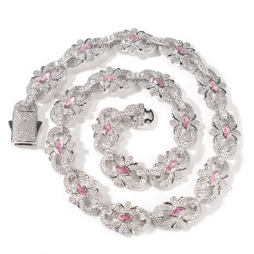 HIPHOP 16mm Horseshoe Flower Necklace with Diamond Accents