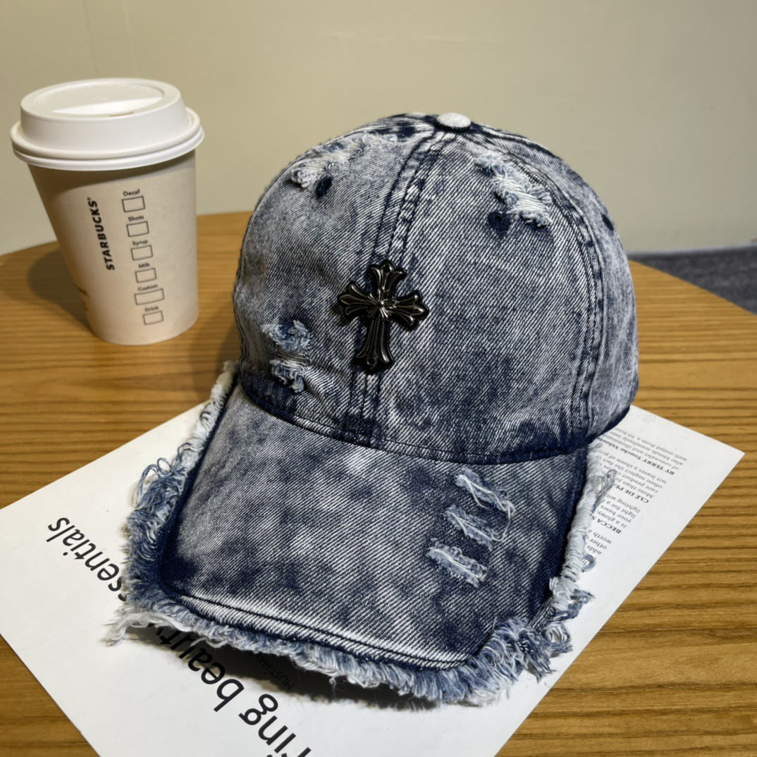 Chrome Hearts Ripped Denim Baseball Cap