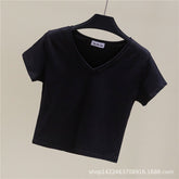 V-neck midriff-baring slim-waisted top