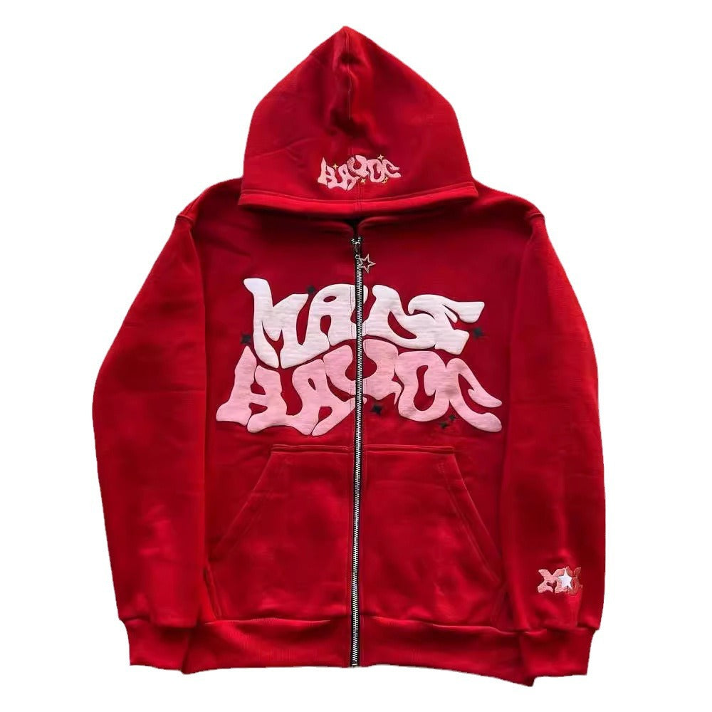 MAKE HARDER Foamed Letter Print Zip-Up Hoodie