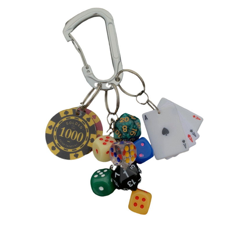Poker Chip Dice and Playing Card Keychain