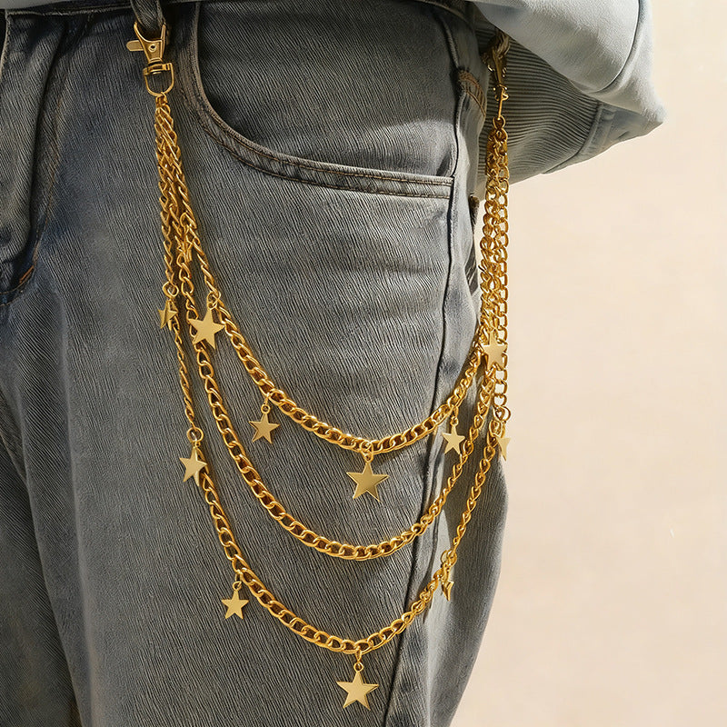 Irregular Pearl & Cuban Link Mixed-Material Punk Waist Chain