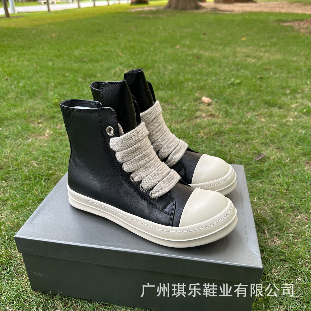 Genuine Leather High-Top Skate Shoes with Wide Laces