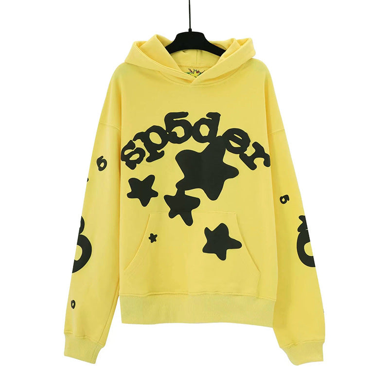 Sp5der fleece-lined hoodie with spiderweb print.