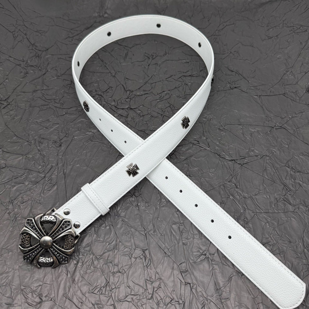 Chrome Hearts Belt with Cross Rivets and Tongue Buckle