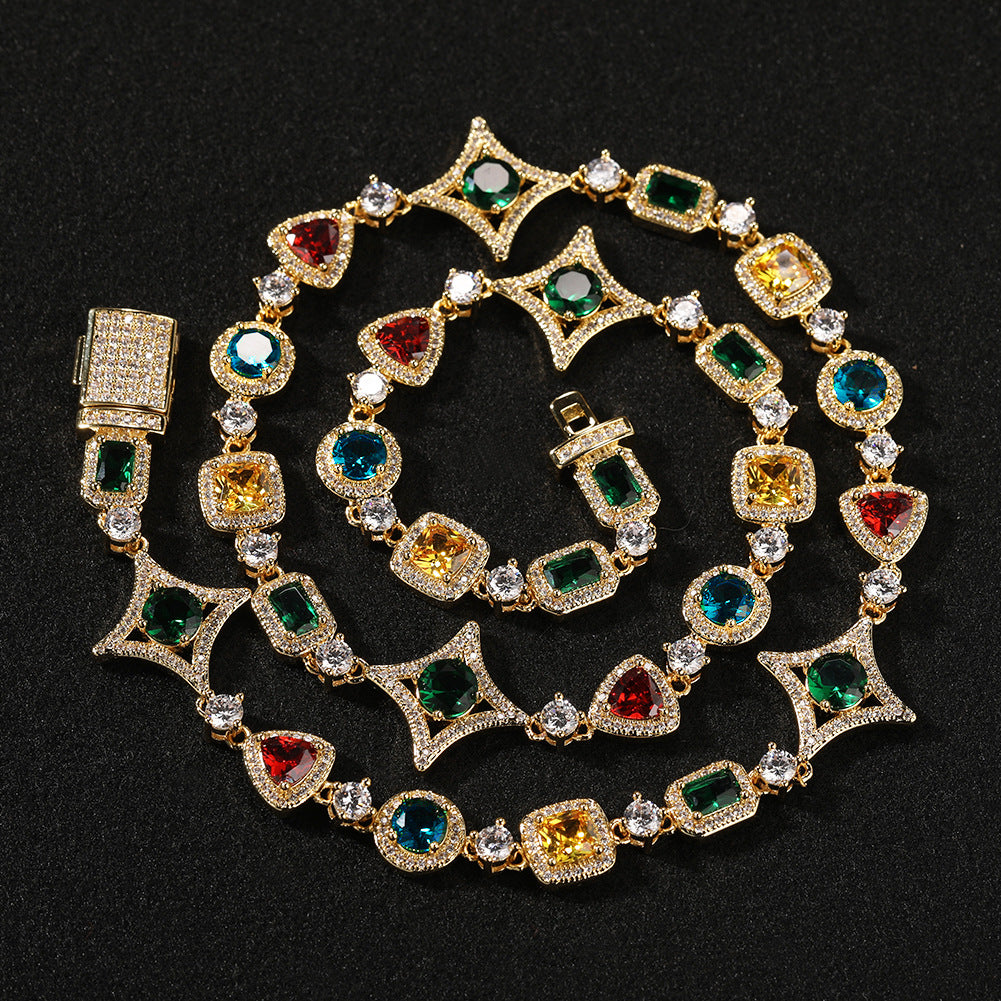 Hip-hop style zircon and colored diamond necklace