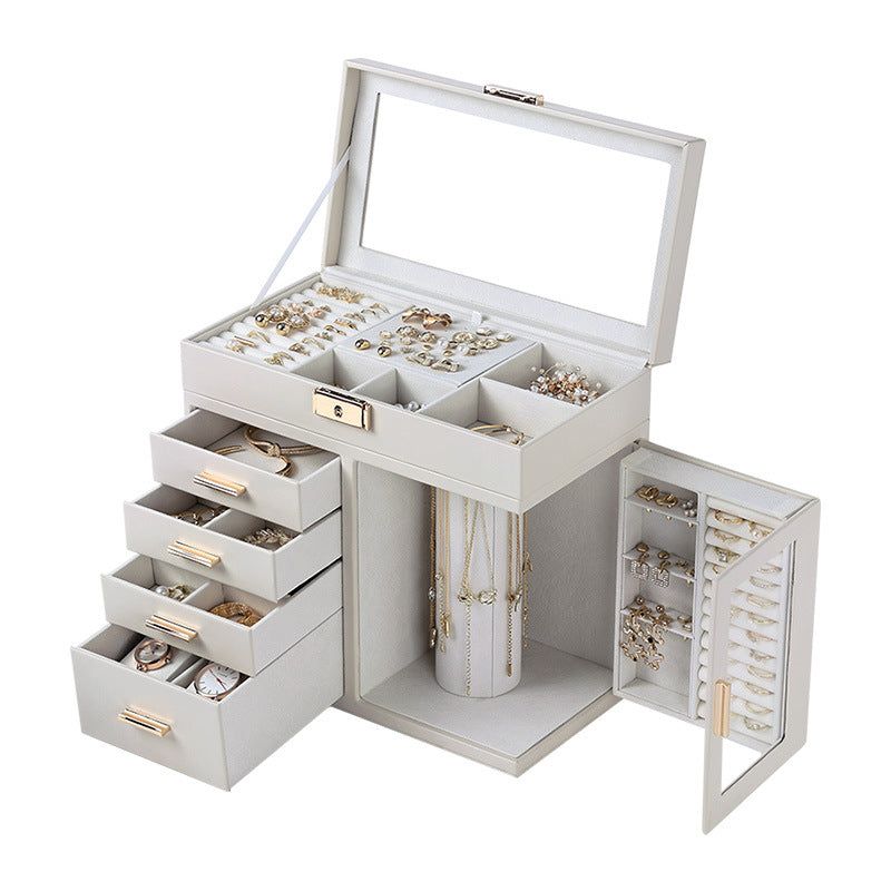 Transparent window leather jewelry armoire