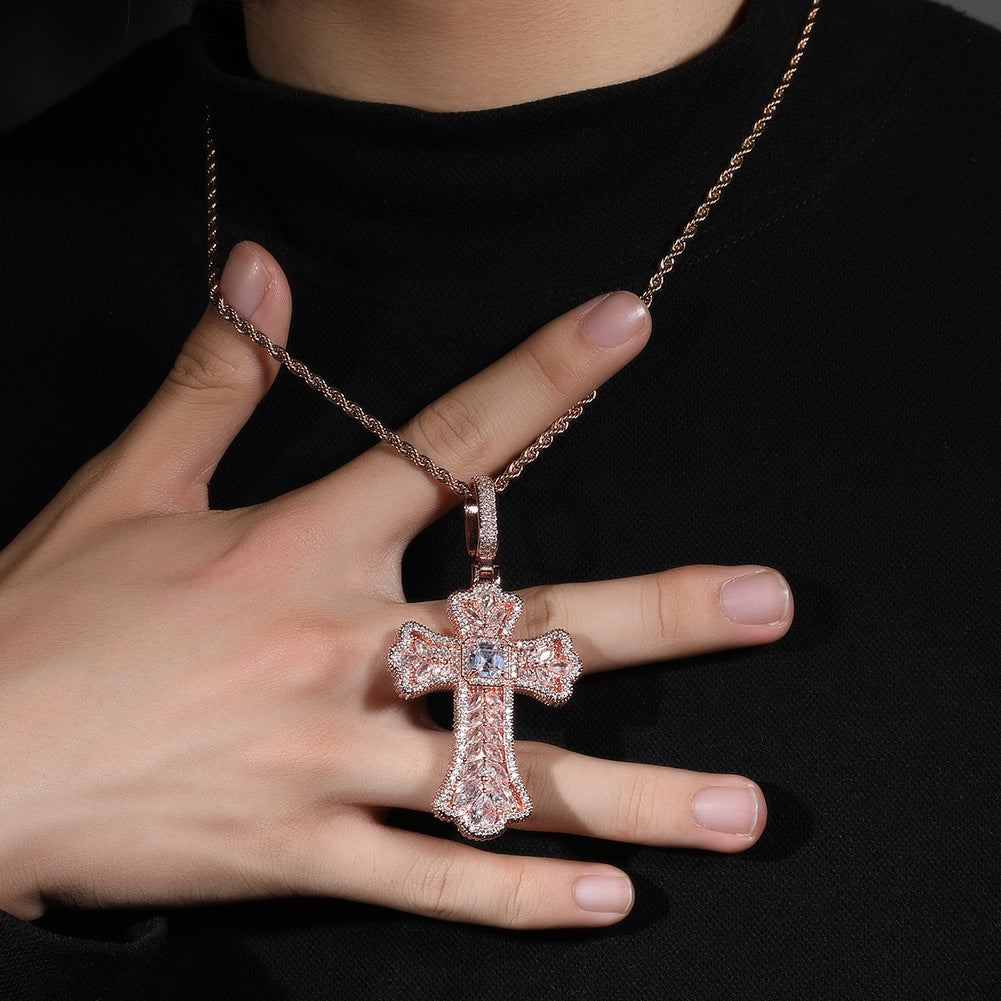 Hip-hop full diamond colorful wheat ear cross pendant