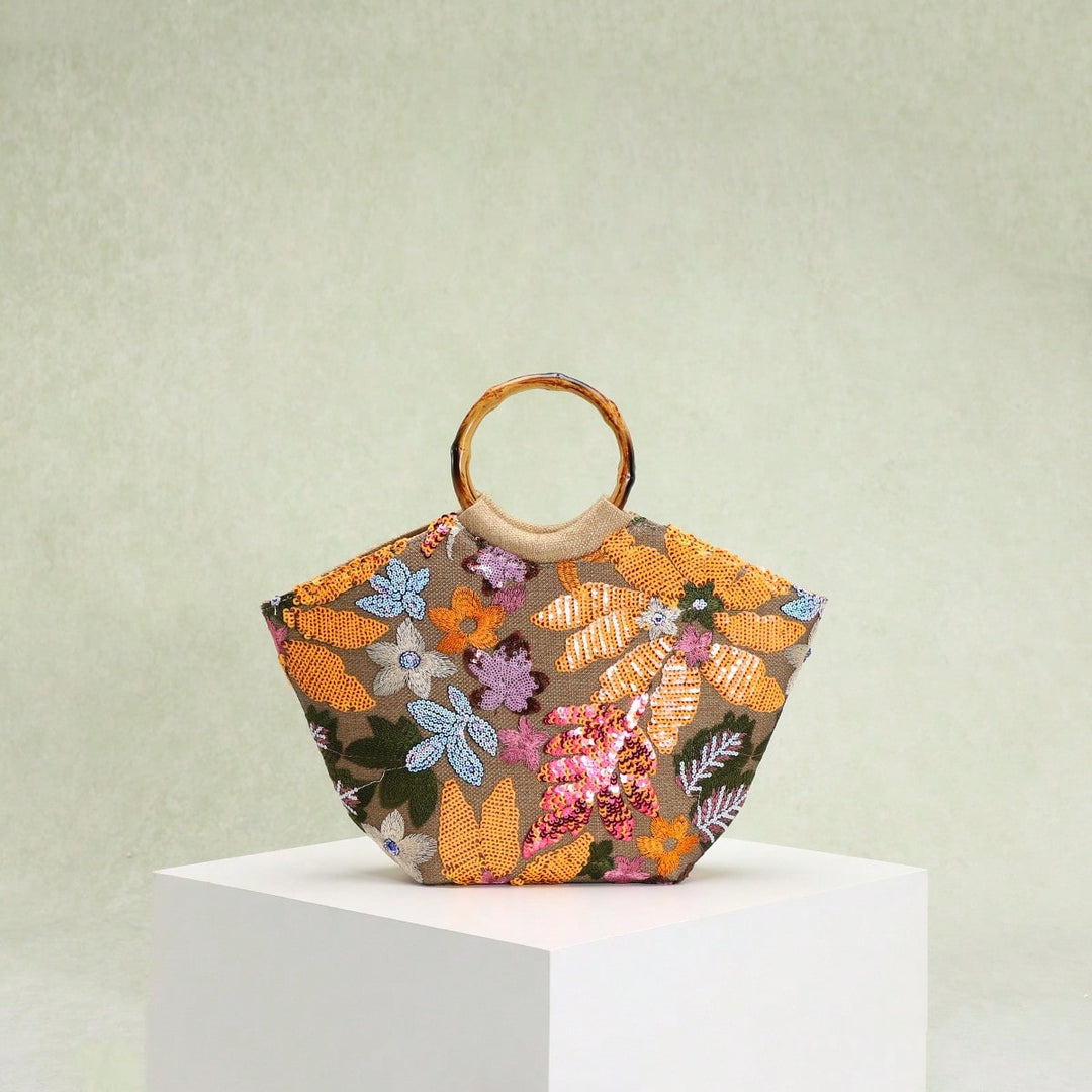 Embroidered Appliqué Sequins and Flowers Vacation Style Handbag