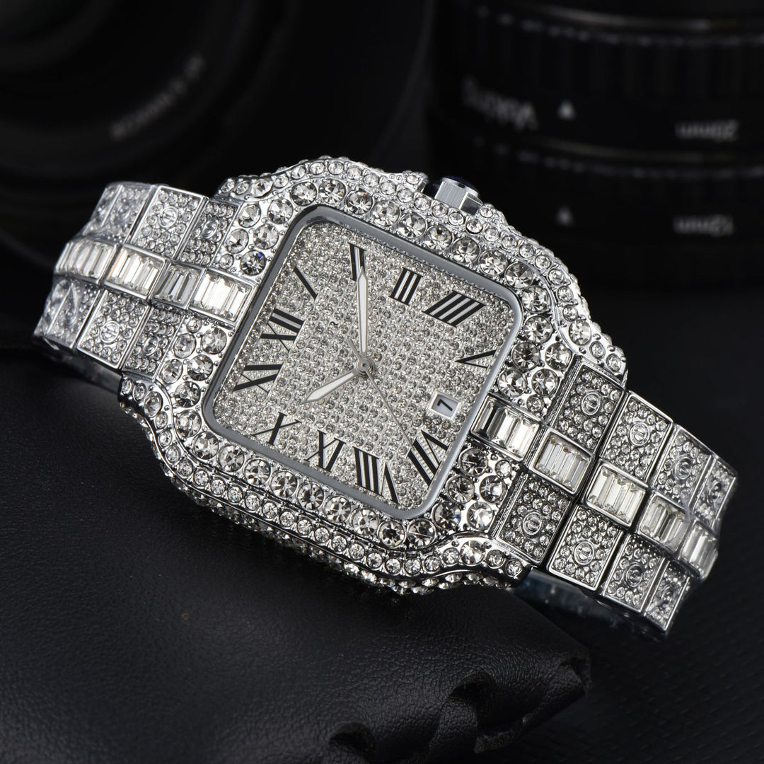 Square Full-Diamond Three-Hand Quartz Watch