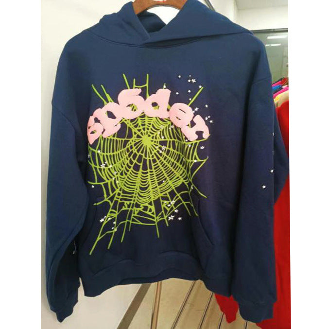 Sp5der fleece-lined hoodie with spiderweb print.