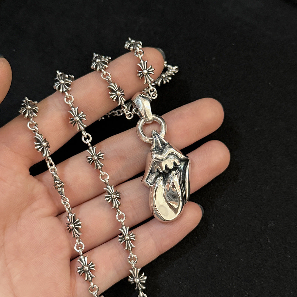 Chrome Hearts fashionable big tongue pendant cross chain necklace