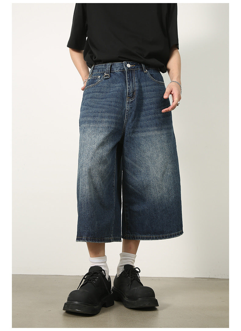Summer Loose Fit Cropped Straight Leg Denim Shorts