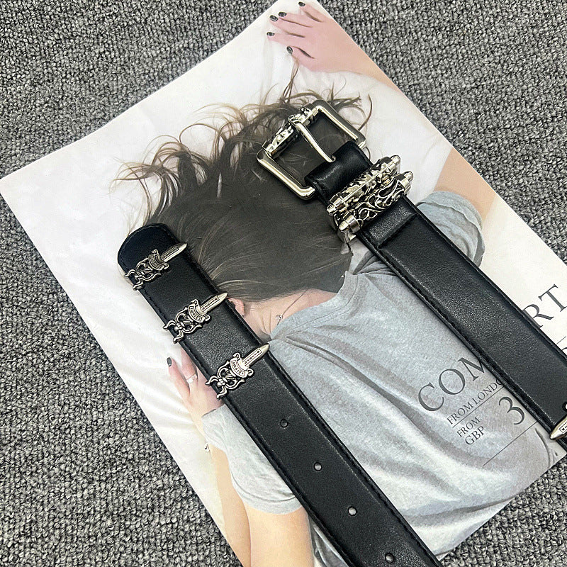 Chrome Hearts dagger belt with rollers, hollowed-out vine carving