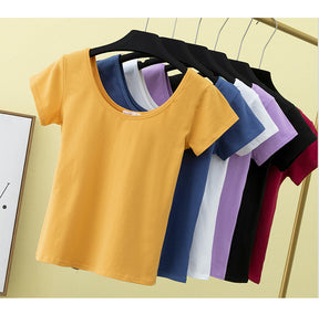 Summer slim fit large U-neck short-sleeved T-shirt