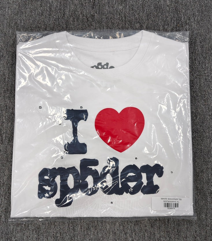 Hip-hop SP5der loose-fitting spider web T-shirt with lettering